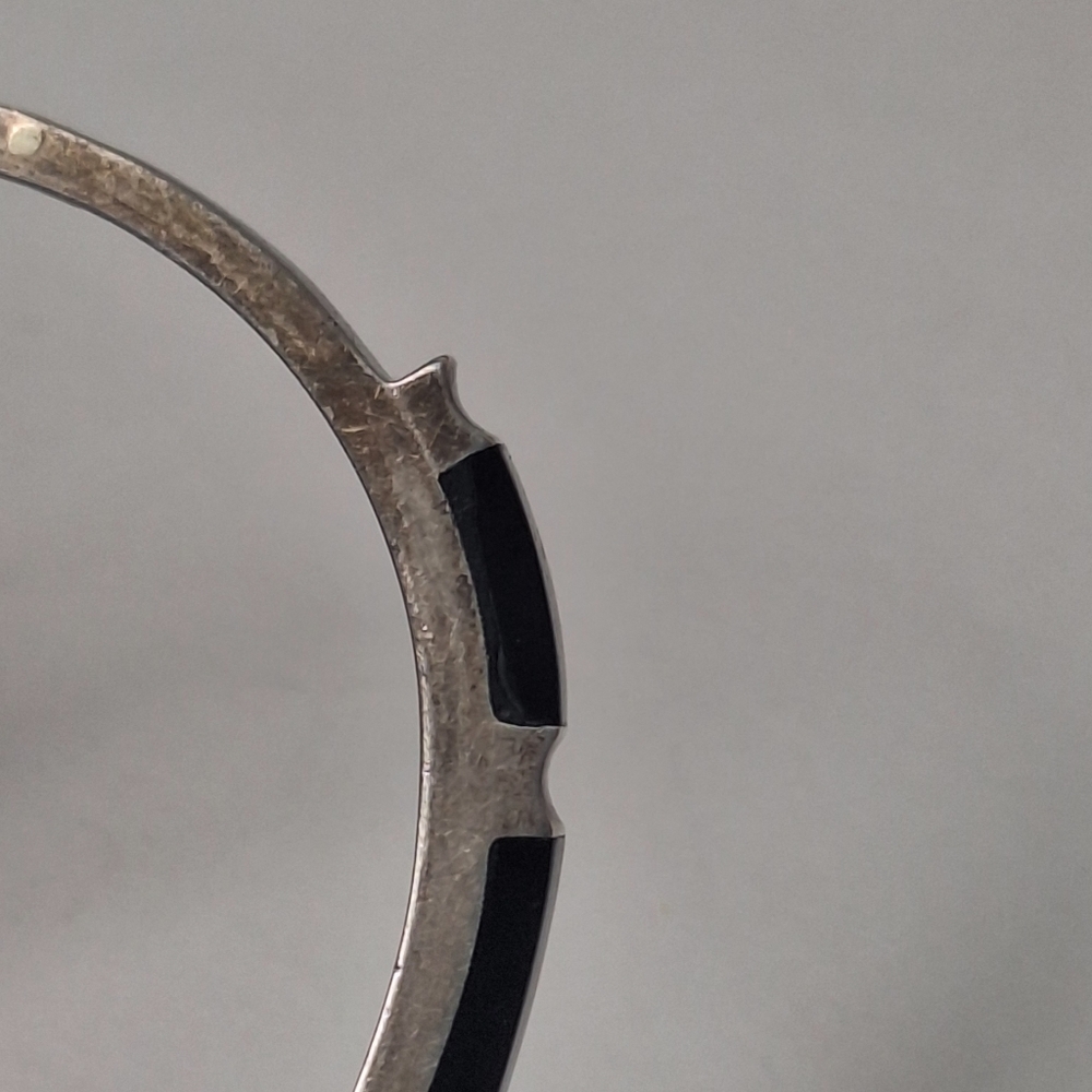 Vintage Taxco TM-22 Sterling Silver 925 Black Onyx Hinged Bracelet 26.5g Sz 6.75 - Picture 15 of 16
